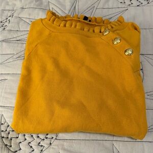 Talbots Mustard Yellow Ruffled Sweater with Gold Buttons